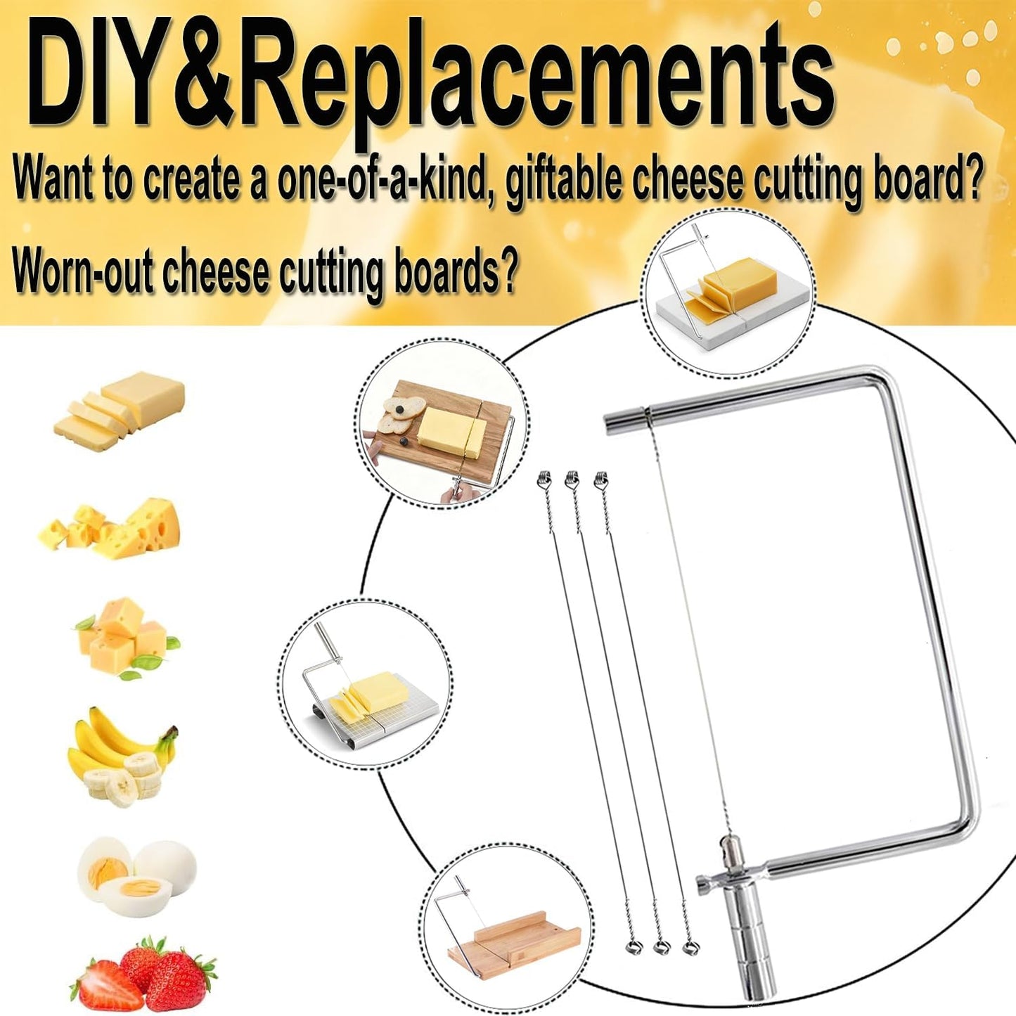 6in Cheese Slicer Accessories Kitchen Knife Cheese Cutter Stainless Steel Components Great for Making Giftable Cheese Cutting Boards with This Cheese Slicer Kit Cheese Cutter Kit(2Slicer+8Wires)