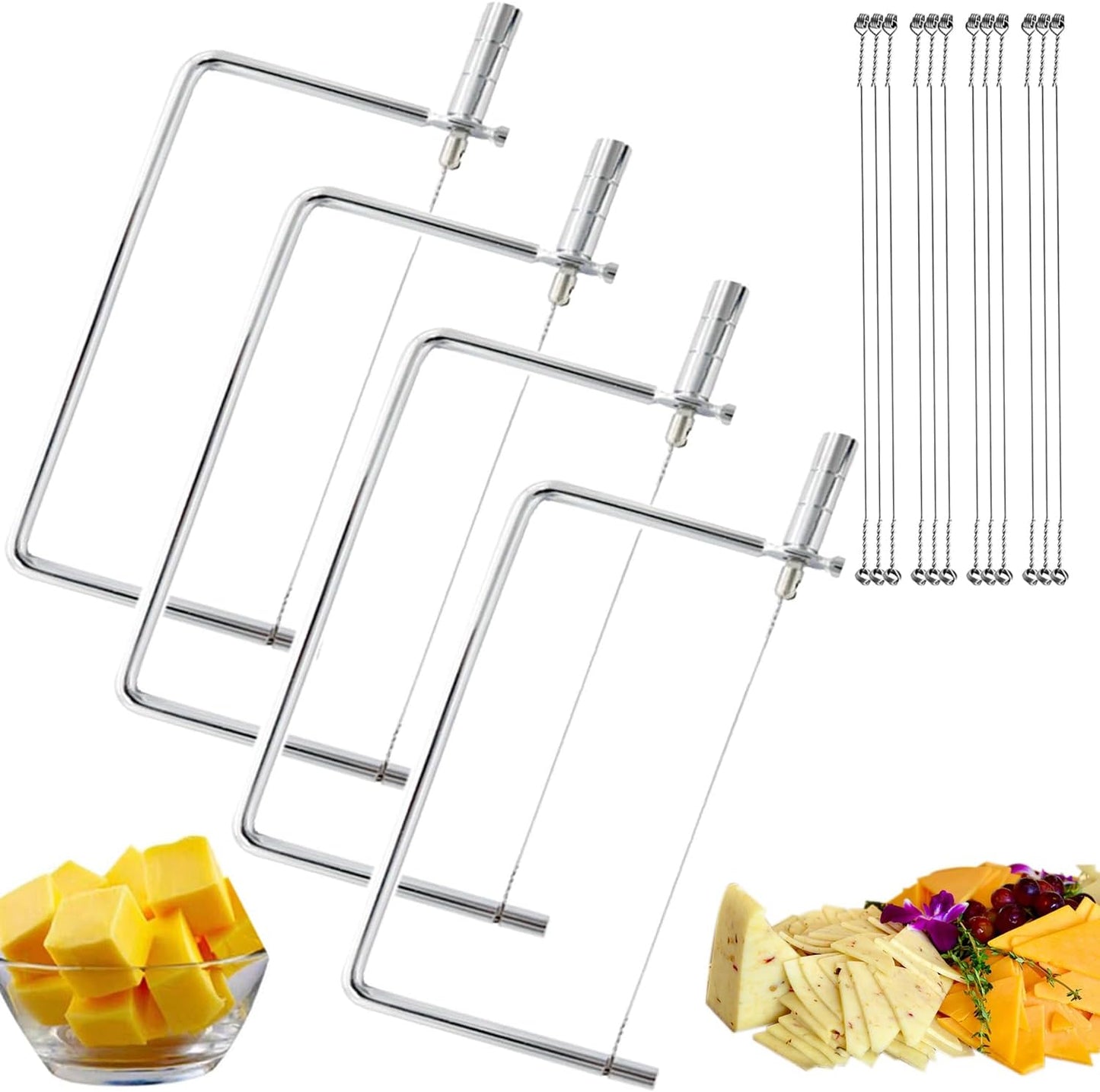 6in Cheese Slicer Accessories Kitchen Knife Cheese Cutter Stainless Steel Components Great for Making Giftable Cheese Cutting Boards with This Cheese Slicer Kit Cheese Cutter Kit(2Slicer+8Wires)
