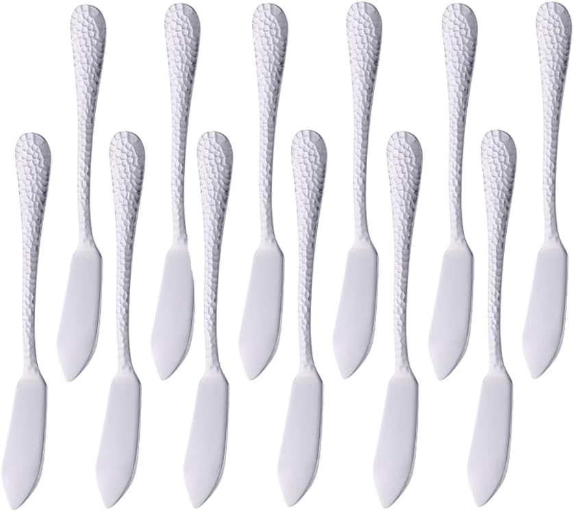 Stainless Steel Butter Knives Set, 12 Pack Spreaders for Cheese, Jam and Kitchen Use, 5.3 Inch with Hammered Handle, Dishwasher Safe