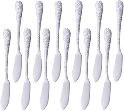 Stainless Steel Butter Knives Set, 12 Pack Spreaders for Cheese, Jam and Kitchen Use, 5.3 Inch with Hammered Handle, Dishwasher Safe