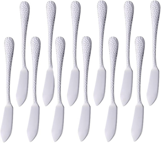 Stainless Steel Butter Knives Set, 12 Pack Spreaders for Cheese, Jam and Kitchen Use, 5.3 Inch with Hammered Handle, Dishwasher Safe