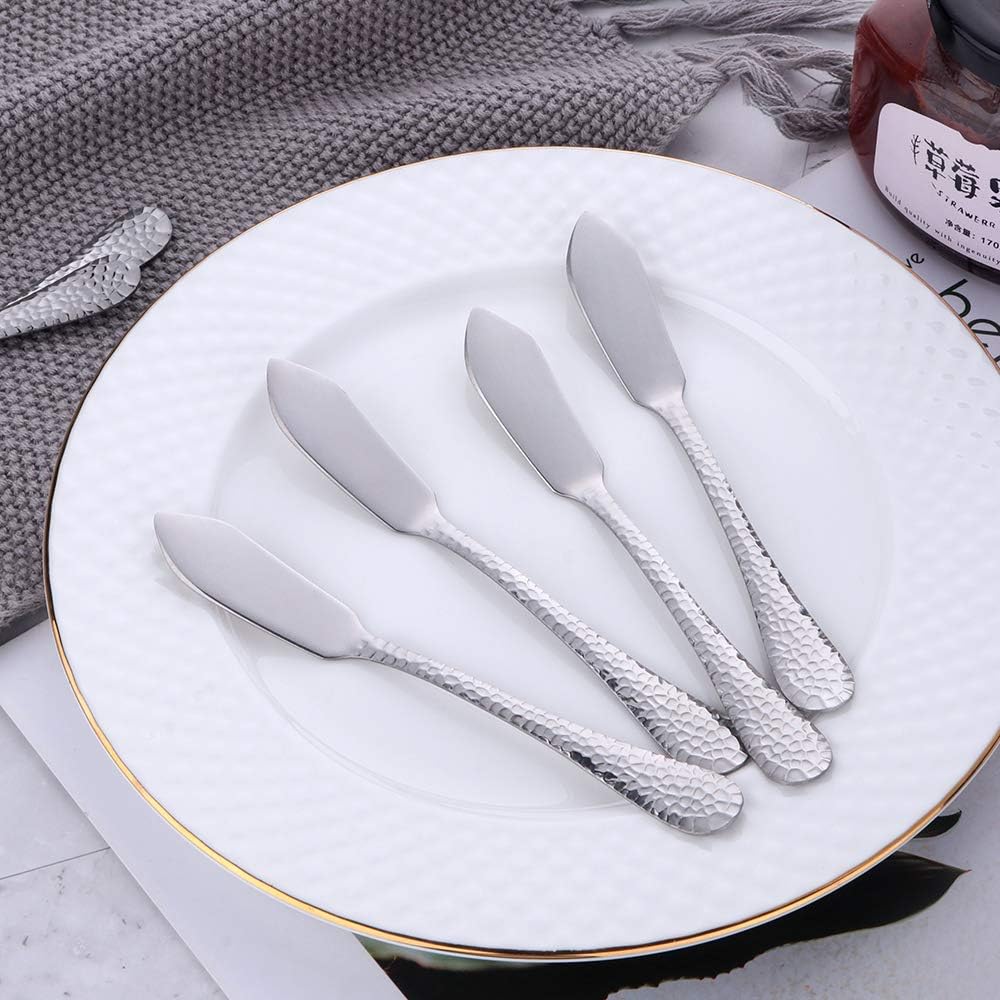 Stainless Steel Butter Knives Set, 12 Pack Spreaders for Cheese, Jam and Kitchen Use, 5.3 Inch with Hammered Handle, Dishwasher Safe