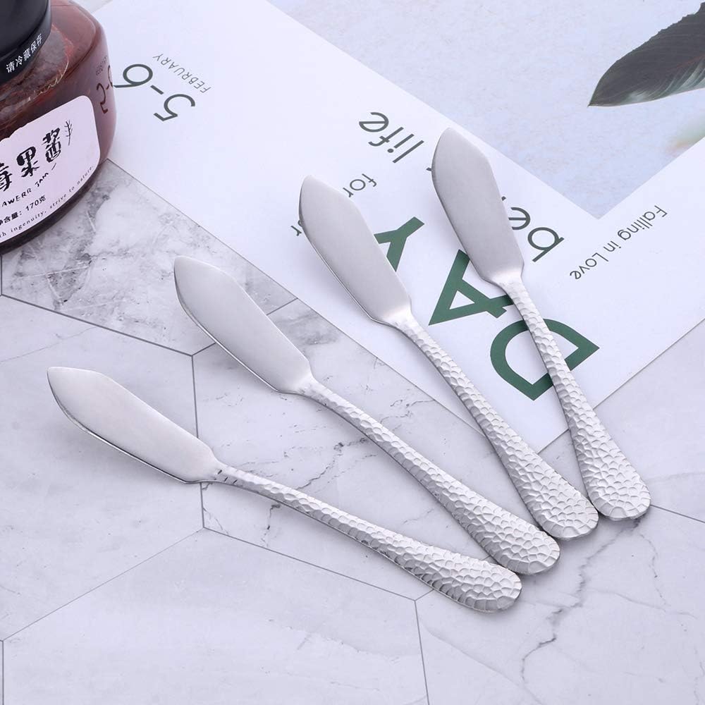 Stainless Steel Butter Knives Set, 12 Pack Spreaders for Cheese, Jam and Kitchen Use, 5.3 Inch with Hammered Handle, Dishwasher Safe