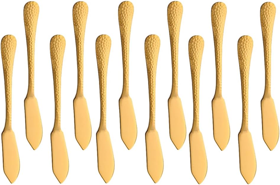 Stainless Steel Butter Knives Set, 12 Pack Spreaders for Cheese, Jam and Kitchen Use, 5.3 Inch with Hammered Handle, Dishwasher Safe