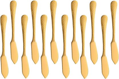 Stainless Steel Butter Knives Set, 12 Pack Spreaders for Cheese, Jam and Kitchen Use, 5.3 Inch with Hammered Handle, Dishwasher Safe