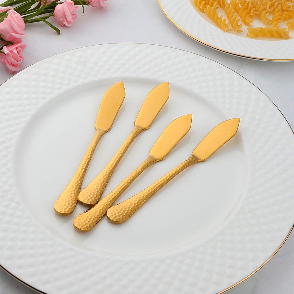 Stainless Steel Butter Knives Set, 12 Pack Spreaders for Cheese, Jam and Kitchen Use, 5.3 Inch with Hammered Handle, Dishwasher Safe
