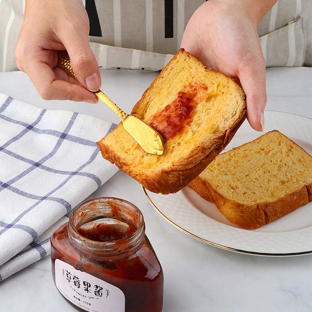 Stainless Steel Butter Knives Set, 12 Pack Spreaders for Cheese, Jam and Kitchen Use, 5.3 Inch with Hammered Handle, Dishwasher Safe