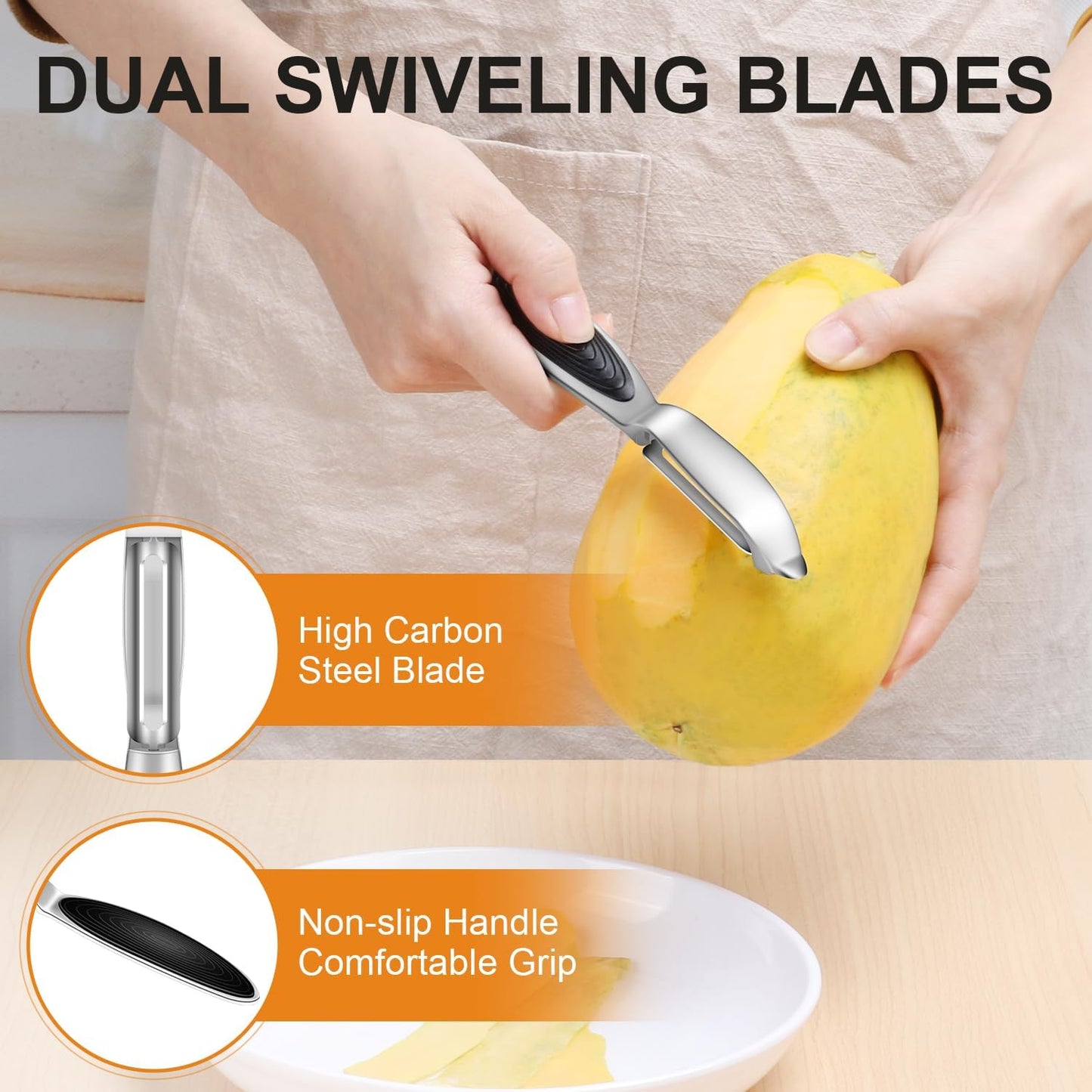 Vegetable Peeler for Kitchen, Potato Peelers for Fruit Straight Blade, Durable Non-Slip Handle, Set of 2