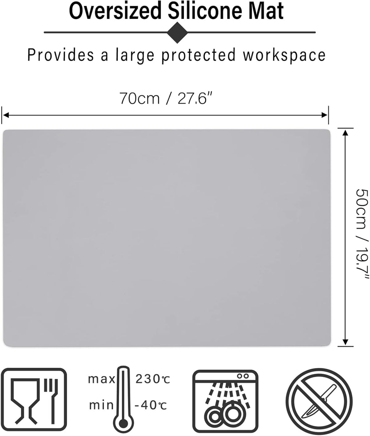 Silicone Craft Sheet - Large Nonstick Nonskid Mat, Countertop Protector, Table Placemat, Resin Casting Molds Mat, 27.6" x 19.7", Light Gray