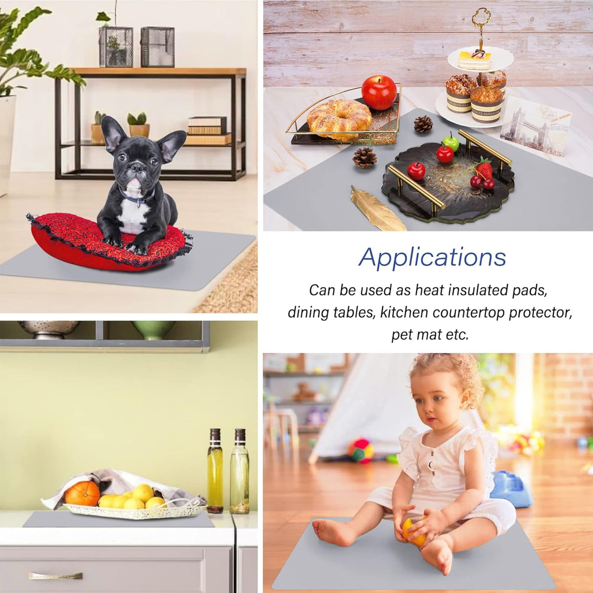 Silicone Craft Sheet - Large Nonstick Nonskid Mat, Countertop Protector, Table Placemat, Resin Casting Molds Mat, 27.6" x 19.7", Light Gray