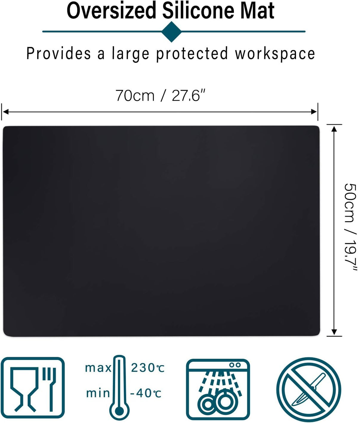 Silicone Craft Sheet - Large Nonstick Nonskid Mat, Countertop Protector, Table Placemat, Resin Casting Molds Mat, 27.6" x 19.7", Light Gray