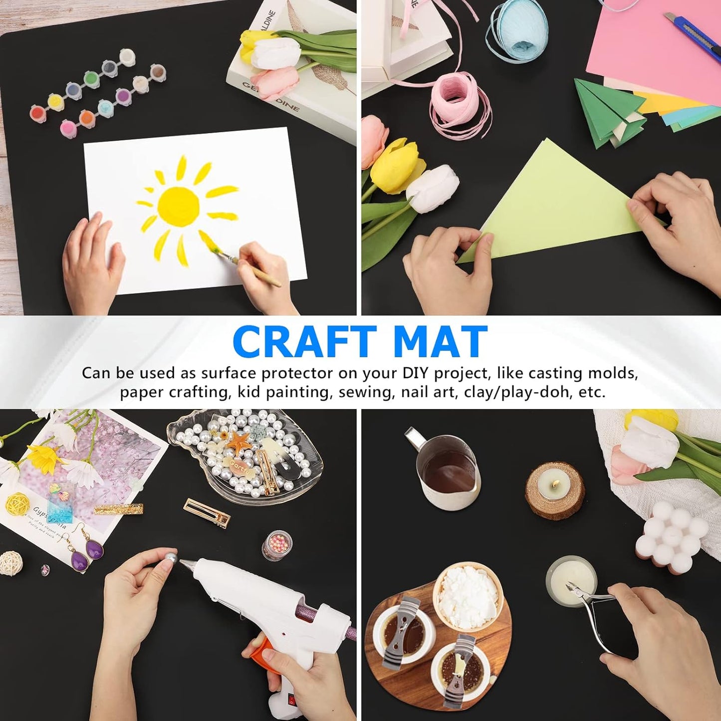 Silicone Craft Sheet - Large Nonstick Nonskid Mat, Countertop Protector, Table Placemat, Resin Casting Molds Mat, 27.6" x 19.7", Light Gray