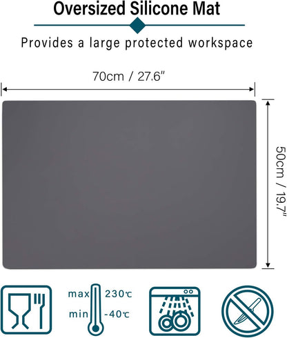 Silicone Craft Sheet - Large Nonstick Nonskid Mat, Countertop Protector, Table Placemat, Resin Casting Molds Mat, 27.6" x 19.7", Light Gray
