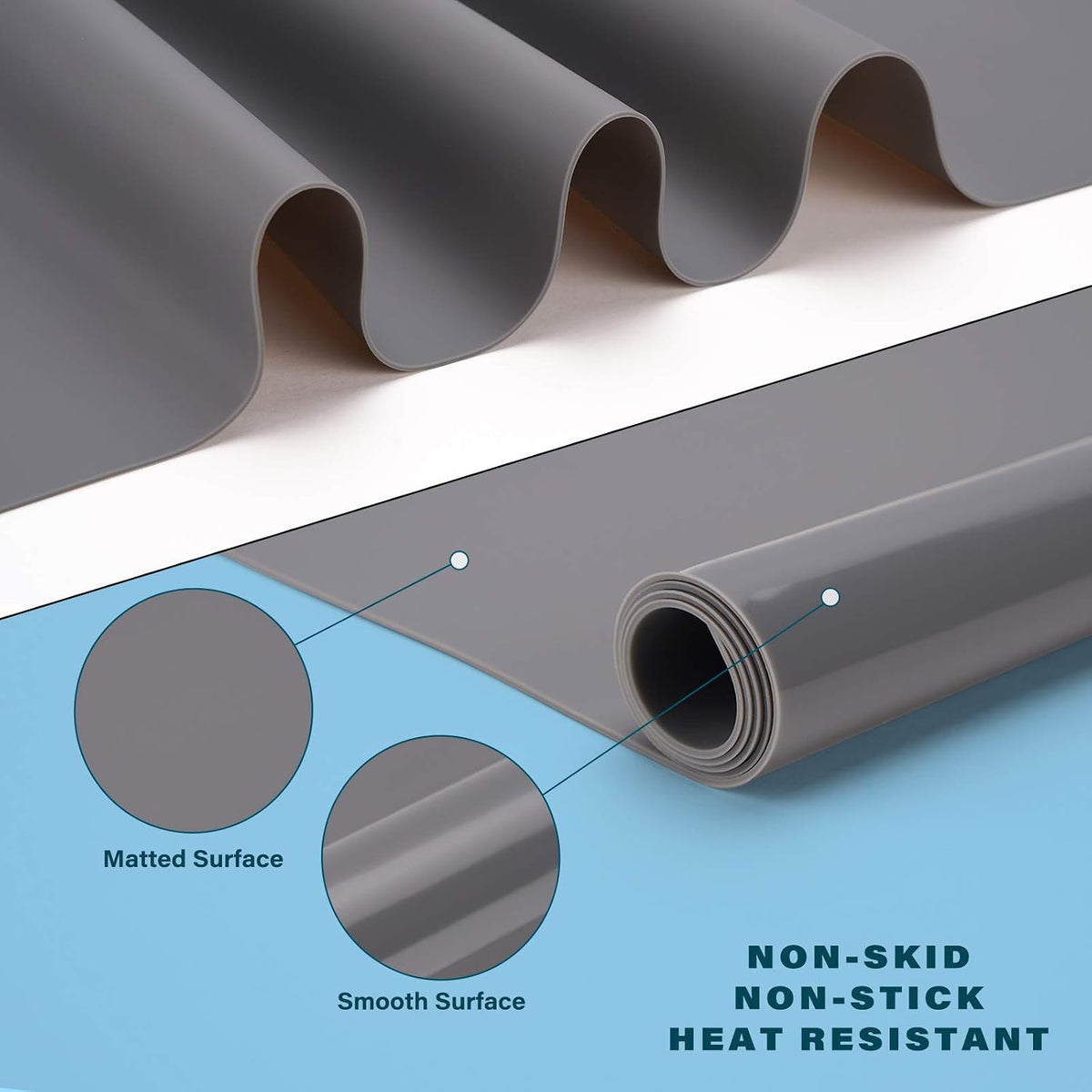 Silicone Craft Sheet - Large Nonstick Nonskid Mat, Countertop Protector, Table Placemat, Resin Casting Molds Mat, 27.6" x 19.7", Light Gray