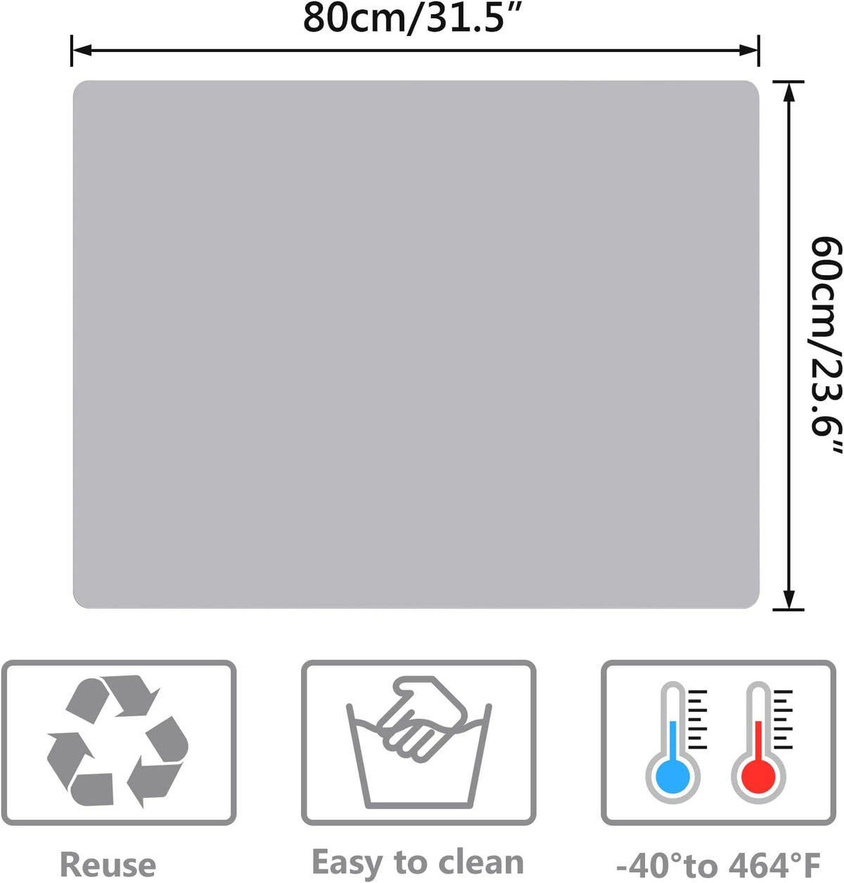 Silicone Craft Sheet - Large Nonstick Nonskid Mat, Countertop Protector, Table Placemat, Resin Casting Molds Mat, 27.6" x 19.7", Light Gray