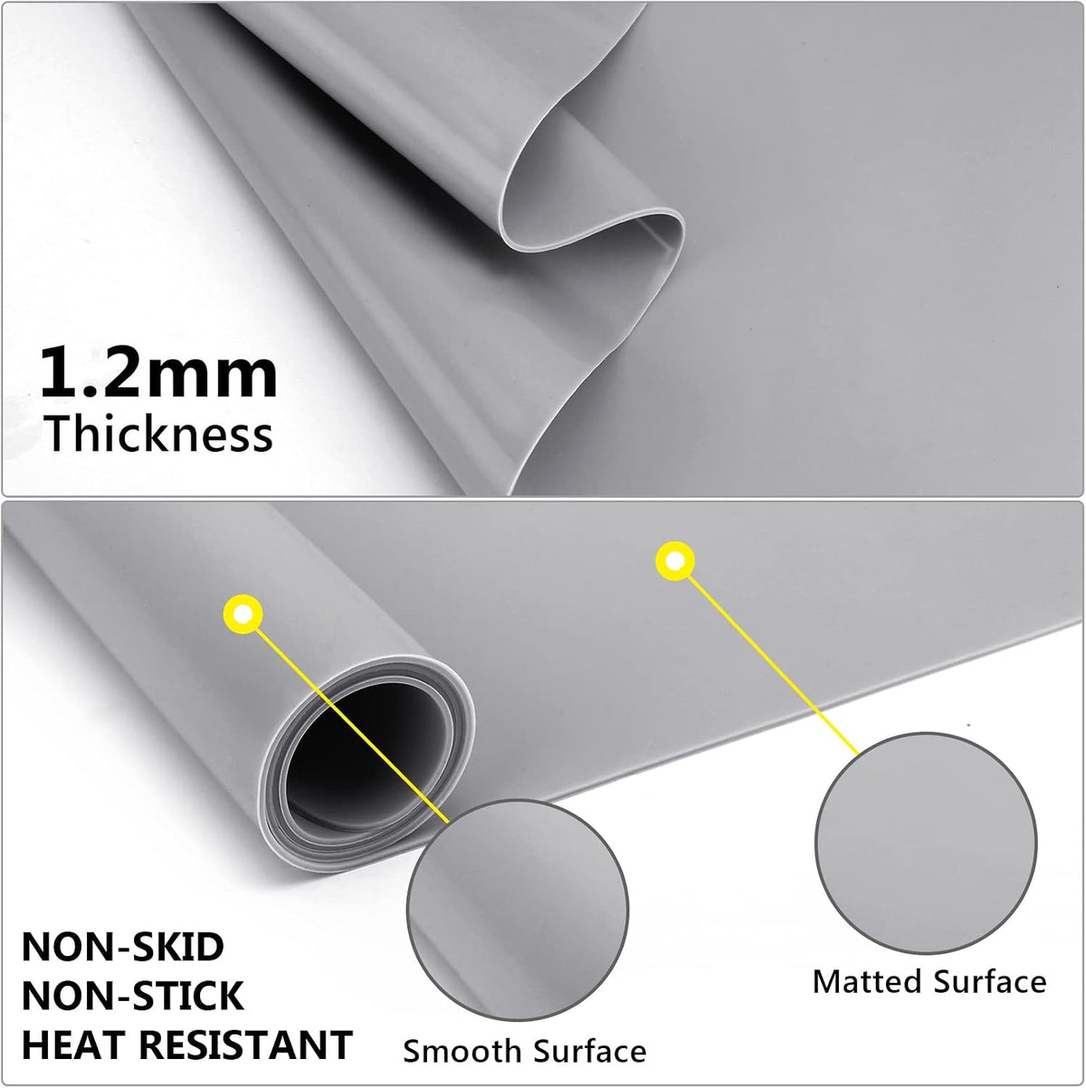 Silicone Craft Sheet - Large Nonstick Nonskid Mat, Countertop Protector, Table Placemat, Resin Casting Molds Mat, 27.6" x 19.7", Light Gray