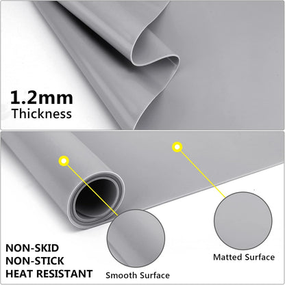 Silicone Craft Sheet - Large Nonstick Nonskid Mat, Countertop Protector, Table Placemat, Resin Casting Molds Mat, 27.6" x 19.7", Light Gray