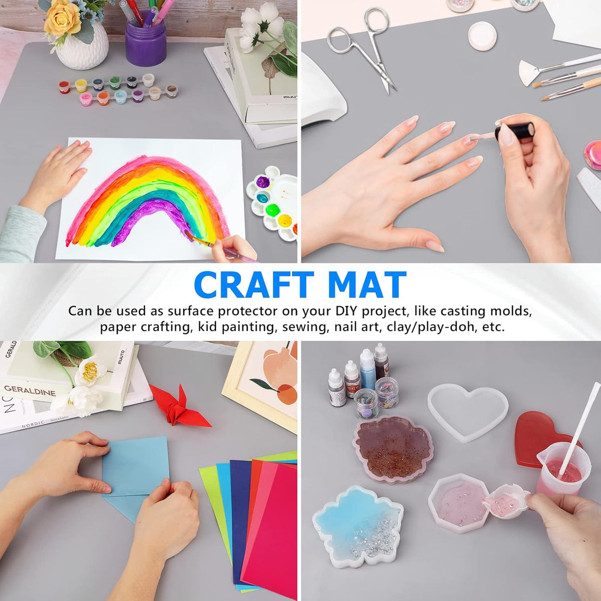 Silicone Craft Sheet - Large Nonstick Nonskid Mat, Countertop Protector, Table Placemat, Resin Casting Molds Mat, 27.6" x 19.7", Light Gray