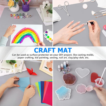 Silicone Craft Sheet - Large Nonstick Nonskid Mat, Countertop Protector, Table Placemat, Resin Casting Molds Mat, 27.6" x 19.7", Light Gray