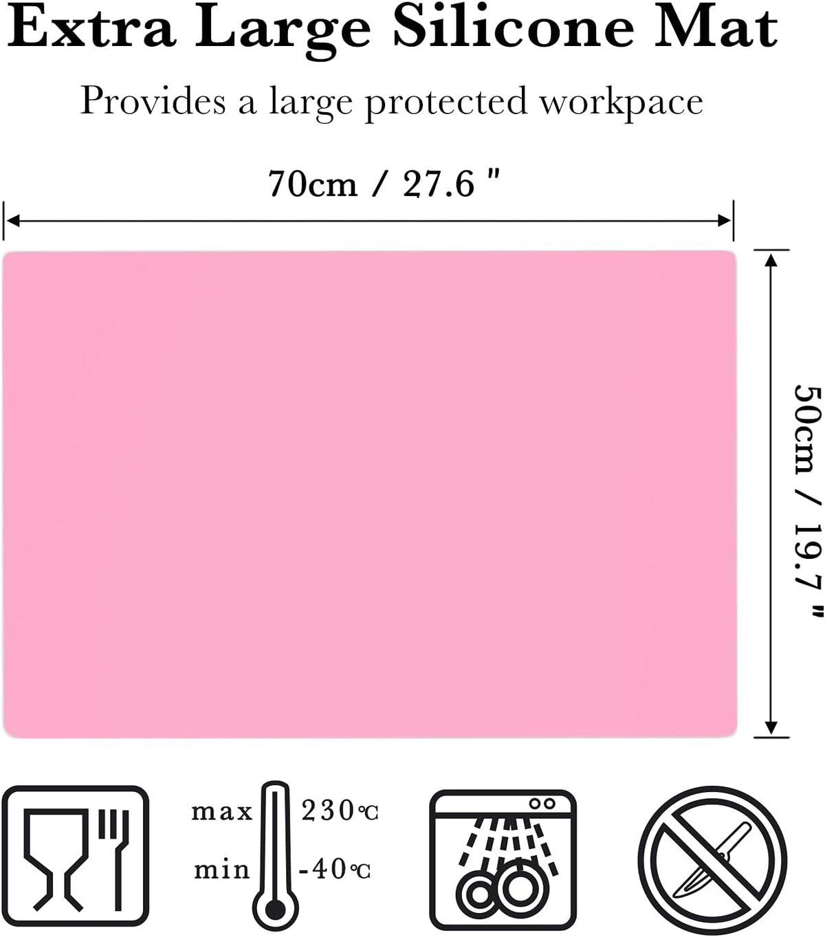 Silicone Craft Sheet - Large Nonstick Nonskid Mat, Countertop Protector, Table Placemat, Resin Casting Molds Mat, 27.6" x 19.7", Light Gray