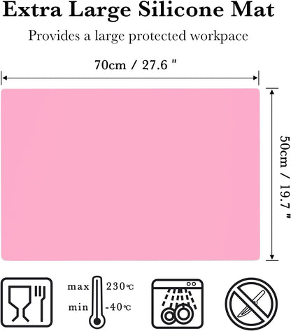 Silicone Craft Sheet - Large Nonstick Nonskid Mat, Countertop Protector, Table Placemat, Resin Casting Molds Mat, 27.6" x 19.7", Light Gray