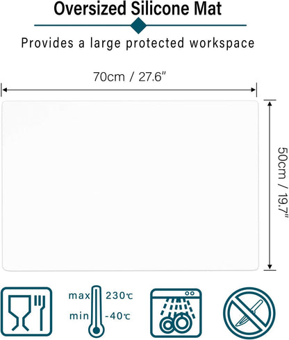 Silicone Craft Sheet - Large Nonstick Nonskid Mat, Countertop Protector, Table Placemat, Resin Casting Molds Mat, 27.6" x 19.7", Light Gray