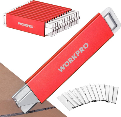 12-Pack Box Cutter Retractable - Utility Knife with Single Edge Razor Blade - Razor Knife Box Opener Cardboard Cutter with Metal Sheathes- Extra 12-Pack Razor Blades for Replacement - Red