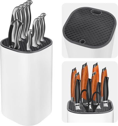 Knife Block without Knives, Universal Knife Block, Detachable Knife Holder, Space Saver Knife Storage Holder with Scissors Slot, Sharpening Bar Slot, Kitchen Knife Holder White