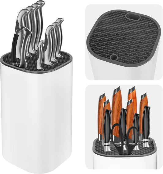 Knife Block without Knives, Universal Knife Block, Detachable Knife Holder, Space Saver Knife Storage Holder with Scissors Slot, Sharpening Bar Slot, Kitchen Knife Holder White