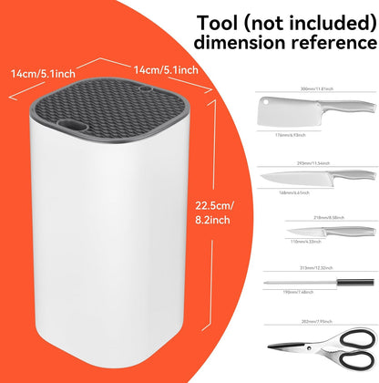 Knife Block without Knives, Universal Knife Block, Detachable Knife Holder, Space Saver Knife Storage Holder with Scissors Slot, Sharpening Bar Slot, Kitchen Knife Holder White