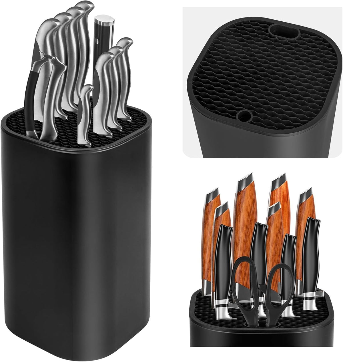 Knife Block without Knives, Universal Knife Block, Detachable Knife Holder, Space Saver Knife Storage Holder with Scissors Slot, Sharpening Bar Slot, Kitchen Knife Holder White