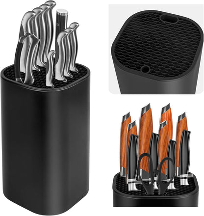 Knife Block without Knives, Universal Knife Block, Detachable Knife Holder, Space Saver Knife Storage Holder with Scissors Slot, Sharpening Bar Slot, Kitchen Knife Holder White