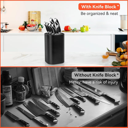 Knife Block without Knives, Universal Knife Block, Detachable Knife Holder, Space Saver Knife Storage Holder with Scissors Slot, Sharpening Bar Slot, Kitchen Knife Holder White