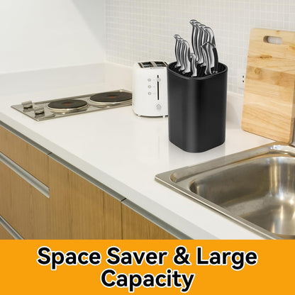 Knife Block without Knives, Universal Knife Block, Detachable Knife Holder, Space Saver Knife Storage Holder with Scissors Slot, Sharpening Bar Slot, Kitchen Knife Holder White