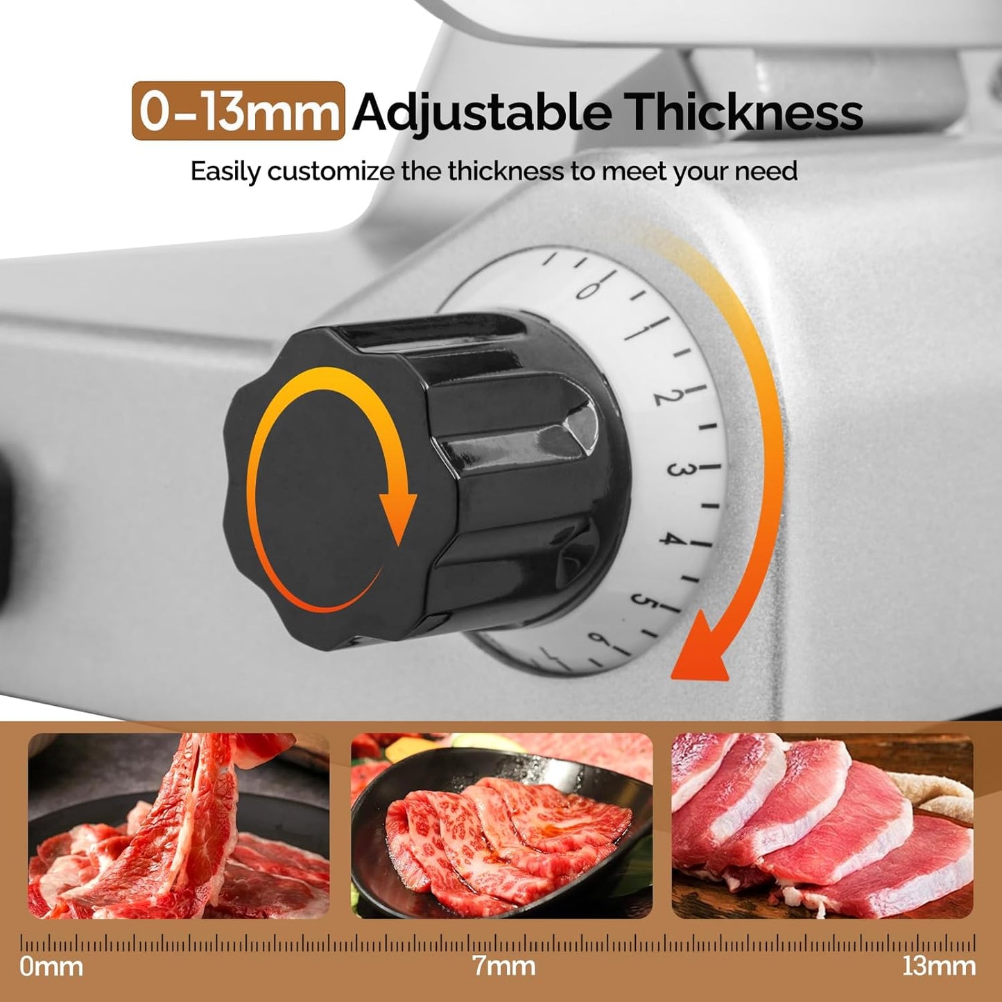 ROVUN 8 inch Commercial Meat Slicer, Electric Food Slicer, 210W Frozen Meat Deli Slicer, 0-13mm Adjustable Thickness, Chromium-Plated Steel Blade for Home and Commercial