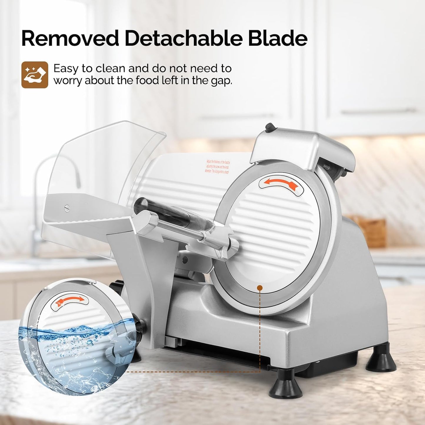 ROVUN 8 inch Commercial Meat Slicer, Electric Food Slicer, 210W Frozen Meat Deli Slicer, 0-13mm Adjustable Thickness, Chromium-Plated Steel Blade for Home and Commercial