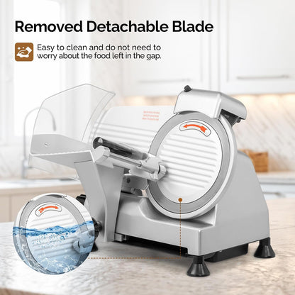 ROVUN 8 inch Commercial Meat Slicer, Electric Food Slicer, 210W Frozen Meat Deli Slicer, 0-13mm Adjustable Thickness, Chromium-Plated Steel Blade for Home and Commercial