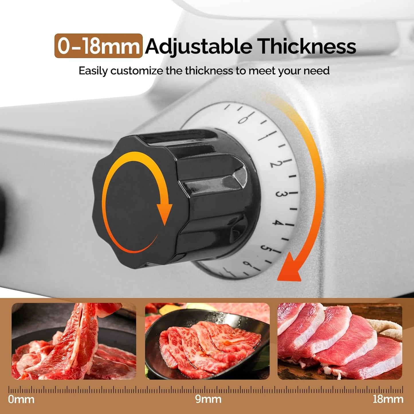 ROVUN 8 inch Commercial Meat Slicer, Electric Food Slicer, 210W Frozen Meat Deli Slicer, 0-13mm Adjustable Thickness, Chromium-Plated Steel Blade for Home and Commercial