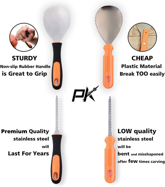Professional Halloween Pumpkin Carving Kit, Anti-Slip Rubber Handle, 9 Piece Stainless Steel Pumpkin Carving Tools Knife Set for Halloween DIY Decoration, with Storage Bag and Stencils