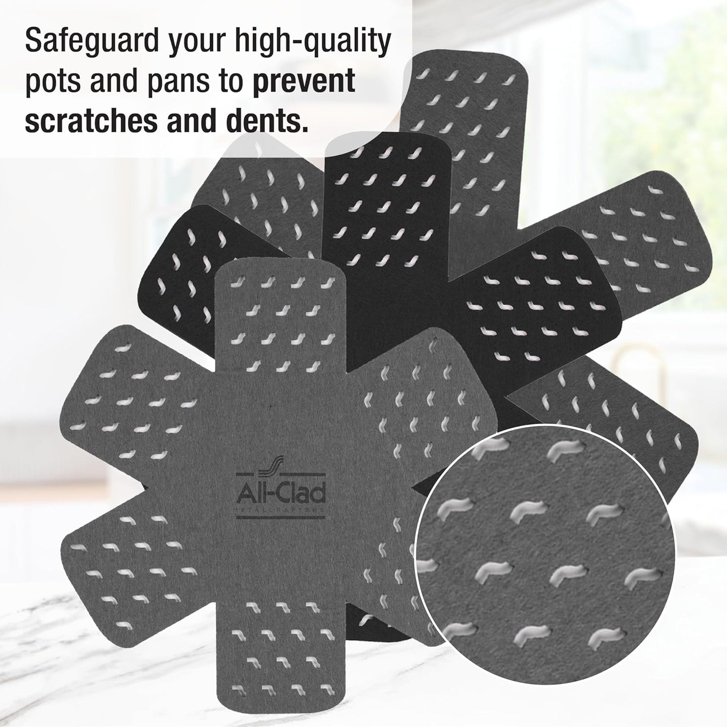 Premium Cookware Protectors: Pot and Pan Protectors for Kitchen Organization - Perfect for Cast Iron, Steel, or Glass, (3-Piece), Black/Grey