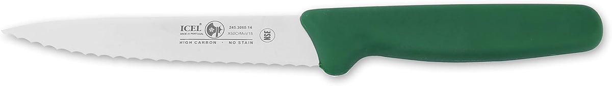 Cutlery 5 1/2-inch Stiff Boning Knife, Extra Wide Serrated Blade, Black Handle