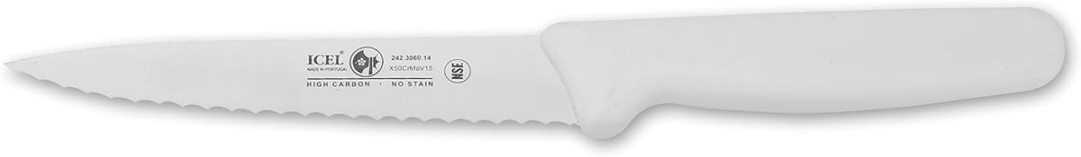 Cutlery 5 1/2-inch Stiff Boning Knife, Extra Wide Serrated Blade, Black Handle