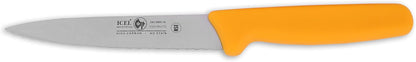 Cutlery 5 1/2-inch Stiff Boning Knife, Extra Wide Serrated Blade, Black Handle