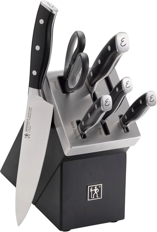 x Emeril, Nola Self Sharpening 7-Pc Knife Set, German Engineered | Automatically Sharpens Knives When Stored in The Knife Block. Dishwasher Safe, Comfortable Handle, Effortless Cutting.