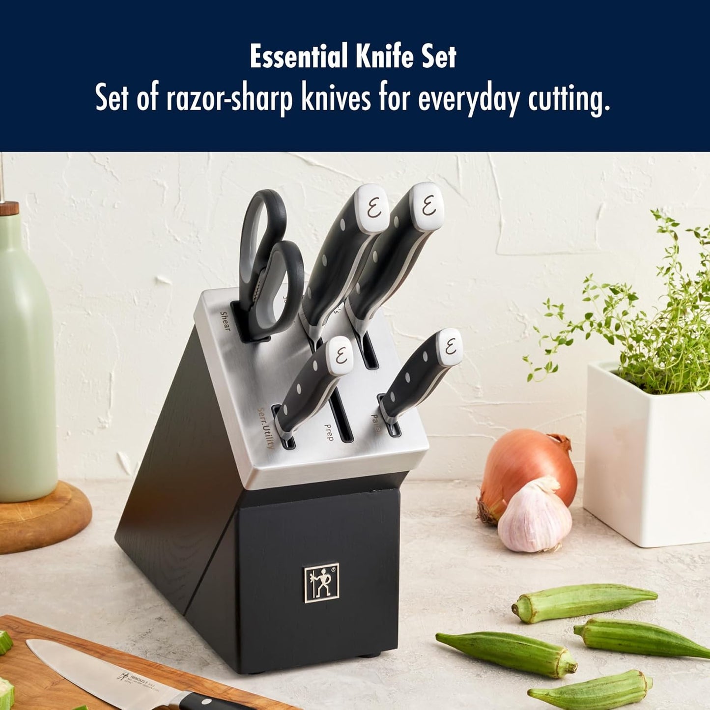 x Emeril, Nola Self Sharpening 7-Pc Knife Set, German Engineered | Automatically Sharpens Knives When Stored in The Knife Block. Dishwasher Safe, Comfortable Handle, Effortless Cutting.