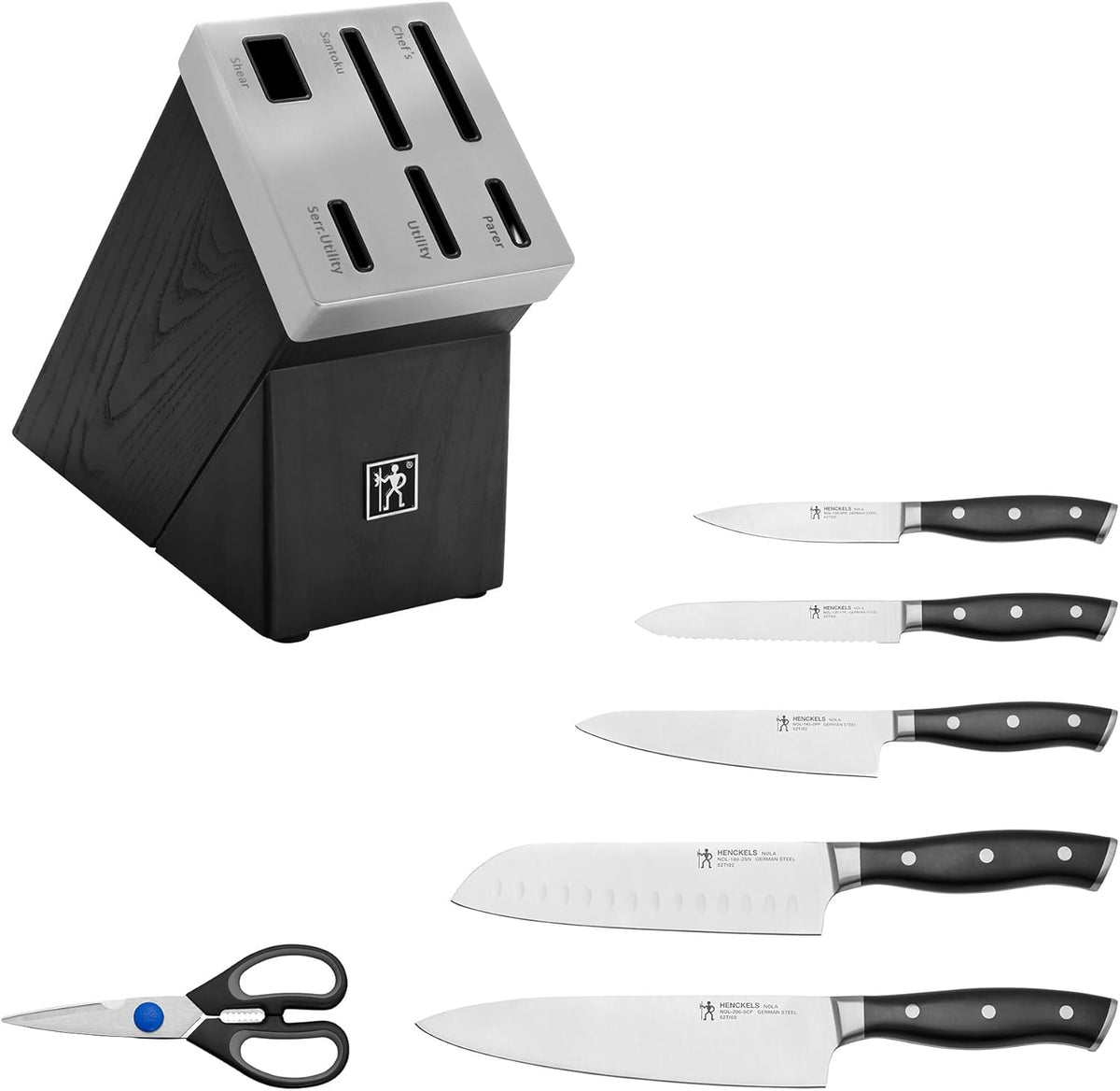 x Emeril, Nola Self Sharpening 7-Pc Knife Set, German Engineered | Automatically Sharpens Knives When Stored in The Knife Block. Dishwasher Safe, Comfortable Handle, Effortless Cutting.
