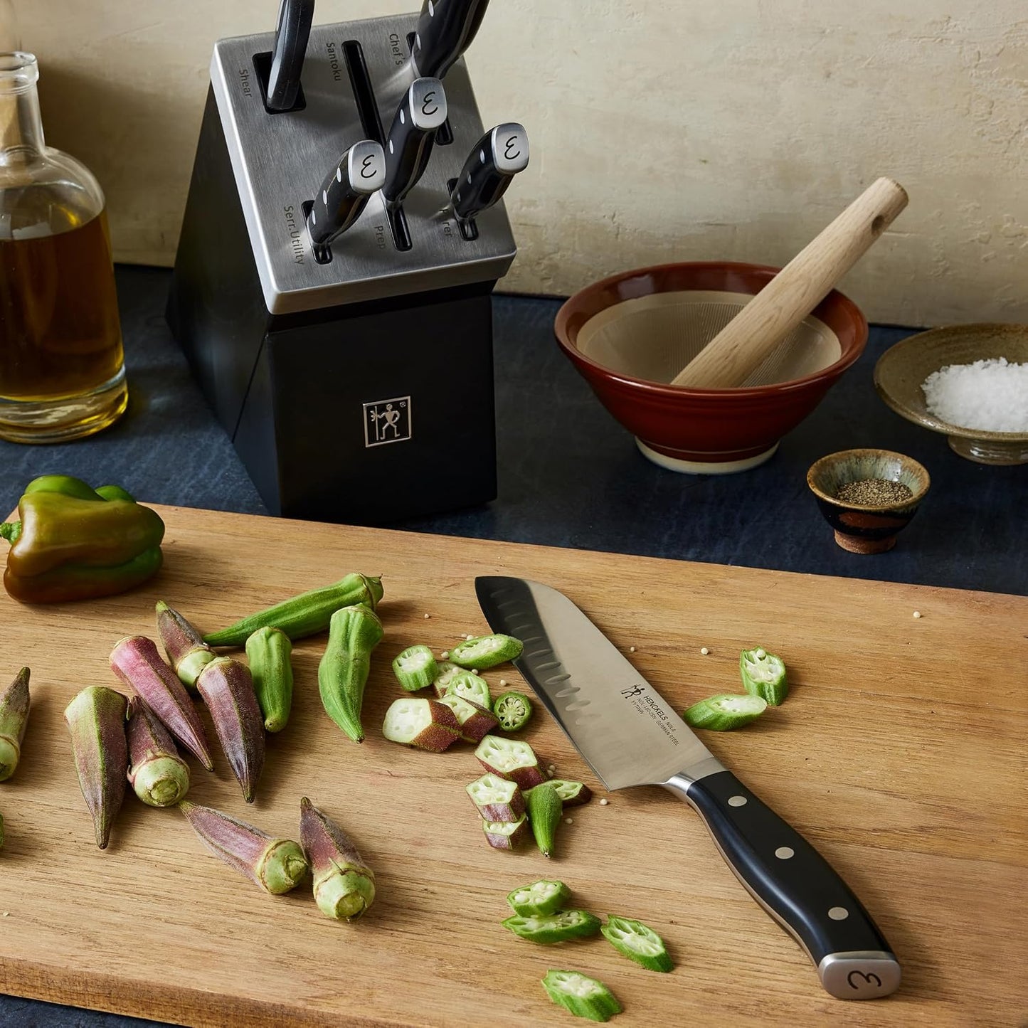 x Emeril, Nola Self Sharpening 7-Pc Knife Set, German Engineered | Automatically Sharpens Knives When Stored in The Knife Block. Dishwasher Safe, Comfortable Handle, Effortless Cutting.