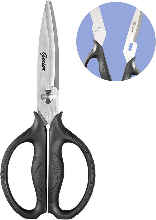 Food Scissors - Stainless Steel Kitchen Shears for Food, Chicken, Meat, Vegetables & Herbs (Black)
