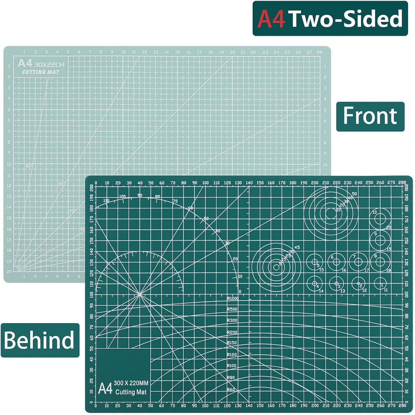 3Pcs Self Healing Cutting Mat with Knife and Quilting Ruler，3 Size Non-Slip Cutting Mat for Crafts Hobby Project， A3/A4/A5，Green