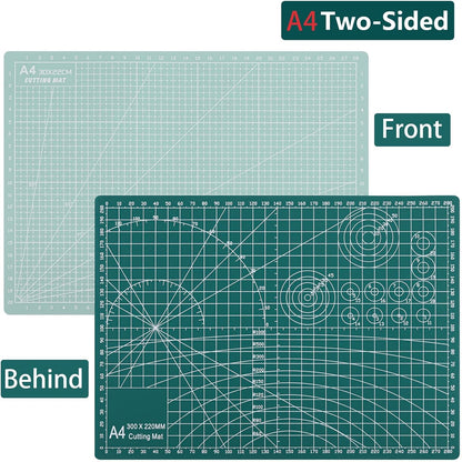 3Pcs Self Healing Cutting Mat with Knife and Quilting Ruler，3 Size Non-Slip Cutting Mat for Crafts Hobby Project， A3/A4/A5，Green